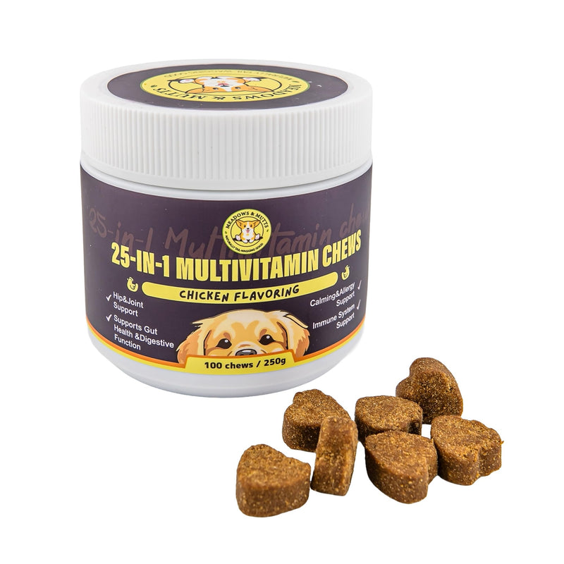 MEADOWS & MUTTS 25-in-1 Dog Multivitamin Chews – Daily Dog Vitamins & Supplements with Glucosamine, MSM, Omega-3 & Probiotics for Joint, Skin & Coat, Digestion & Immune Support, 100 Count