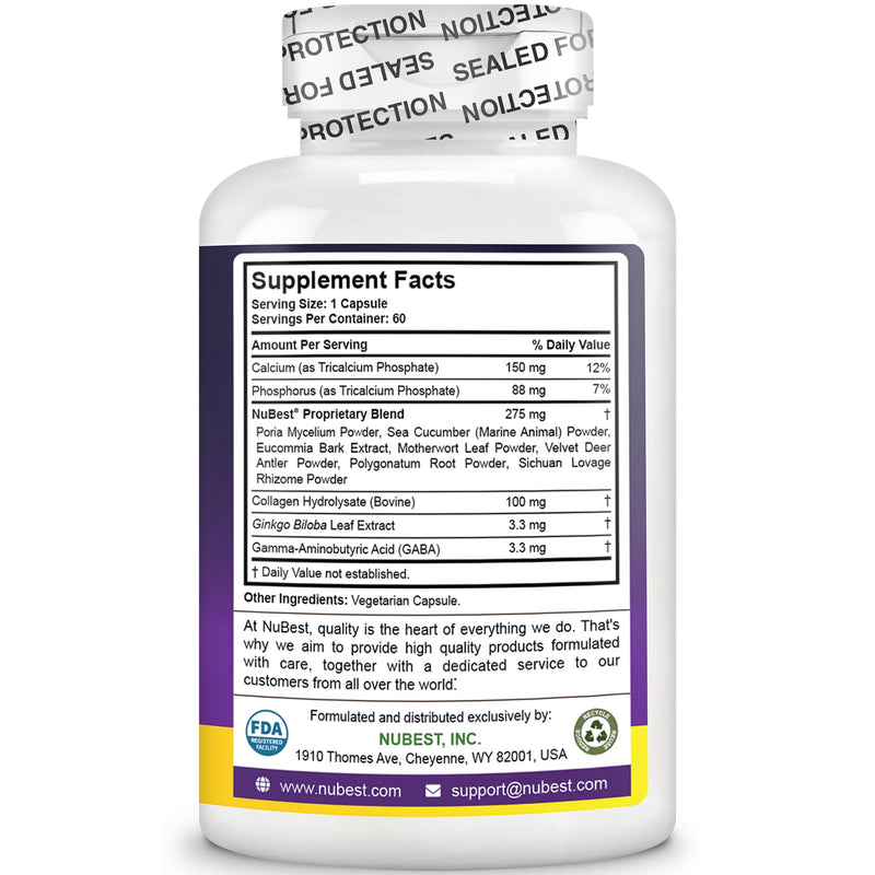 NuBest Tall | Support Bone Strength, Bone Health, Enhanced Immune and Whole Body Wellness with Calcium, Collagen, and Herbs for Ages 5+ & Teens | 60 Capsules | 1 Month Supply Authentic 60 Count (Pack of 1)