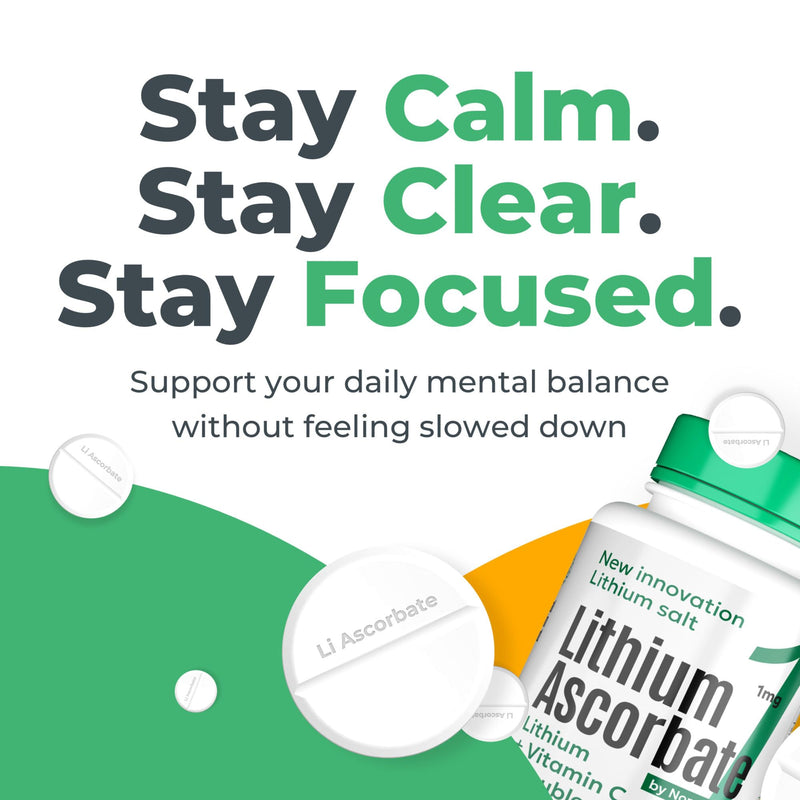 Low Dose Lithium Supplement 1mg – Non-Drowsy Calm & Focus – Fast-Dissolve Lithium Ascorbate Tablets with Vitamin C – Compare to Lithium Orotate 1mg – 60 Count 1
