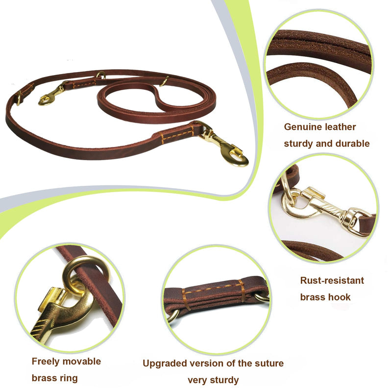 LWBMG Multi Function Leather Dog Leash 8ft Genuine Leather Leash for Dogs Hands Free Pet Leashes Double Ended Pet Training Leashes for Small Medium Large Dogs 8ft x 1/2inch Brown - BeesActive Australia