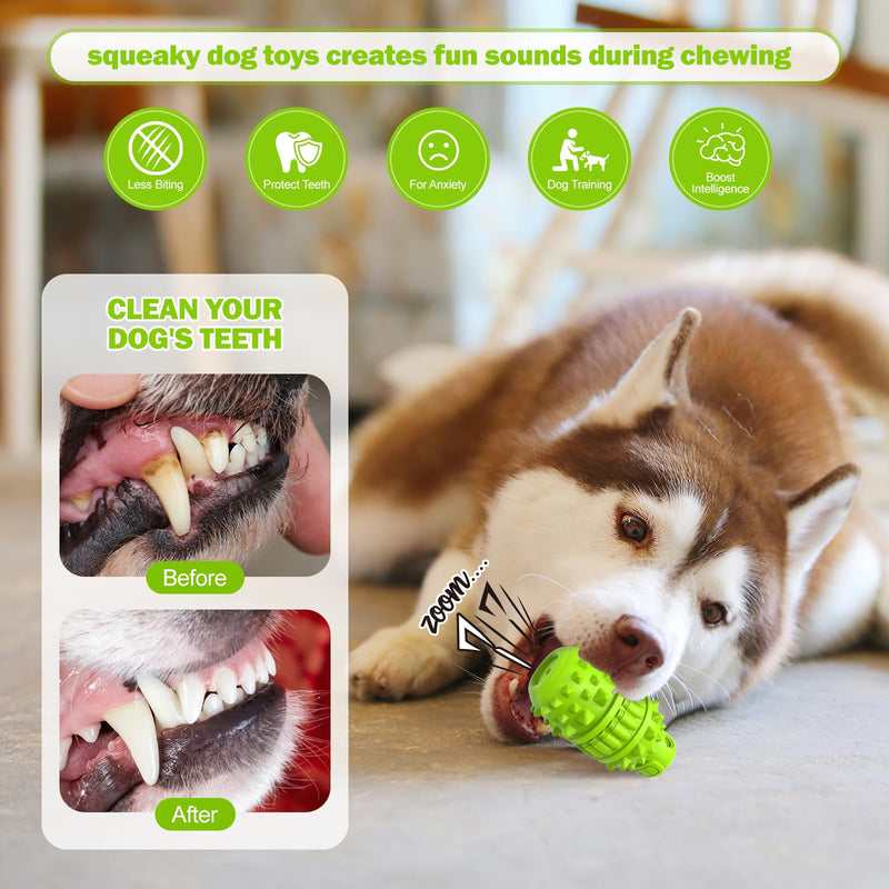 PIFFZEDO Dog Toys for Aggressive Chewers Tough Dog Squeaky Toys for Large Medium Breed Interactive Durable Natural Rubber Dog Chew Toys Dog Birthday Toy Dog Toothbrush (Green,Large) Green - BeesActive Australia