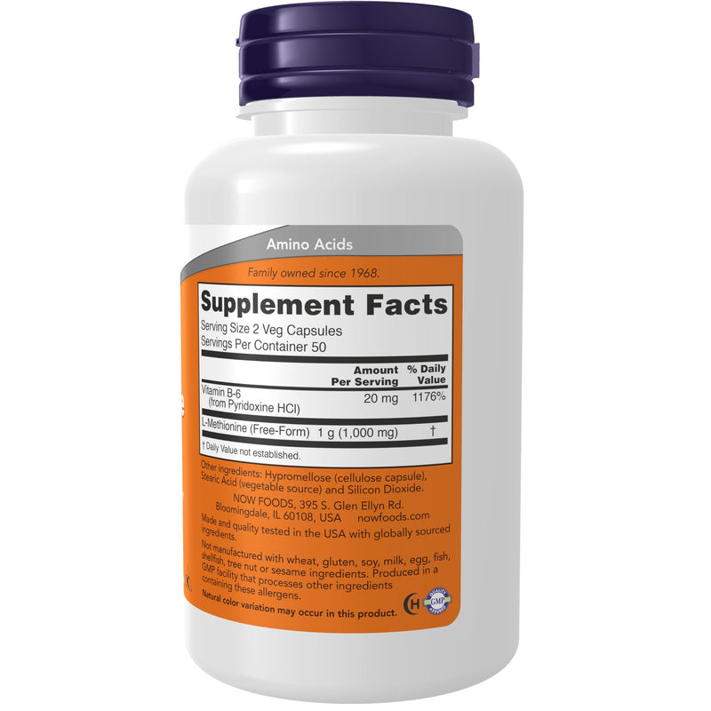 NOW Foods Supplements, L-Methionine 500 mg with Vitamin B-6, Supports Detoxification*, Amino Acid, 100 Capsules