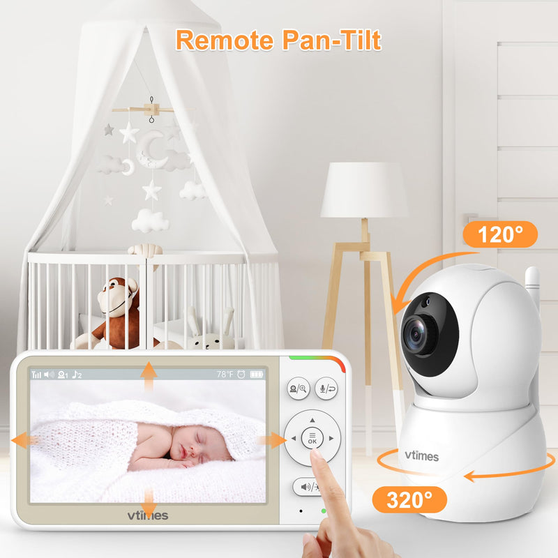 5'' Screen Video Baby Monitor with Camera and Audio, 4000mAh Baby Monitor No WiFi Remote Pan-Tilt-Zoom VOX, Two-Way Talk, Infrared Night Vision, Temperature Display, Alarm 8 Lullabies 1000ft - BeesActive Australia