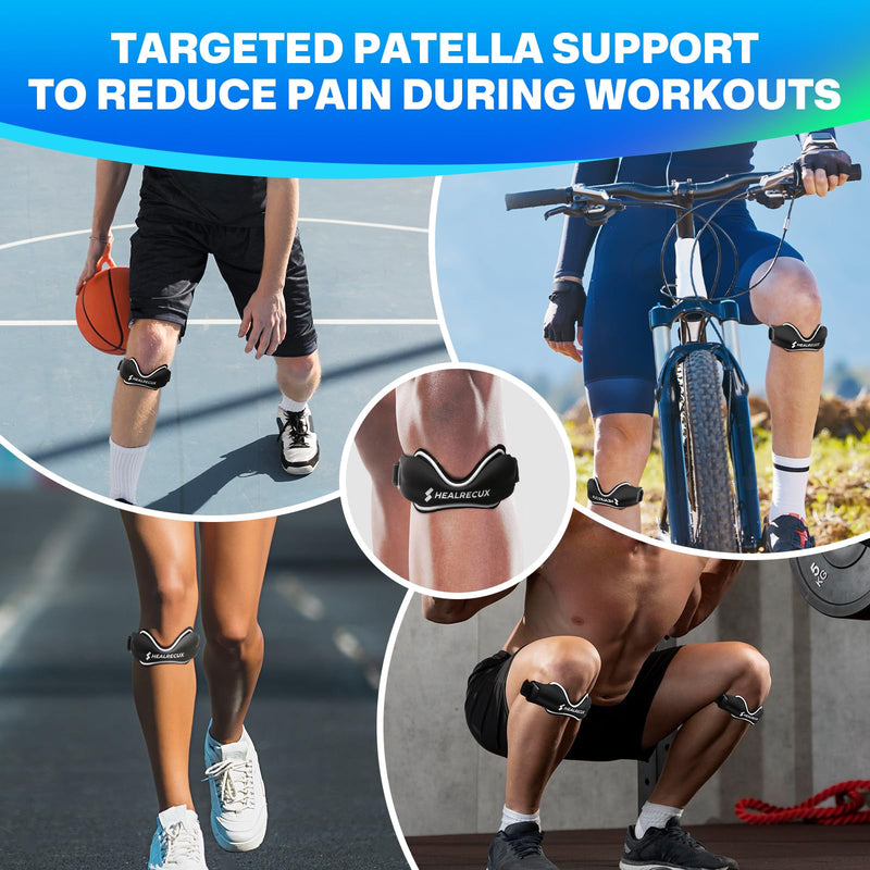 Patellar Tendon Support Strap, Silicone Patella Knee Strap, Non-Slip Patella Stabilizer Knee Band for Jumpers Knee, Tendonitis, Basketball, Volleyball, Squats - Black 2 Pack 1