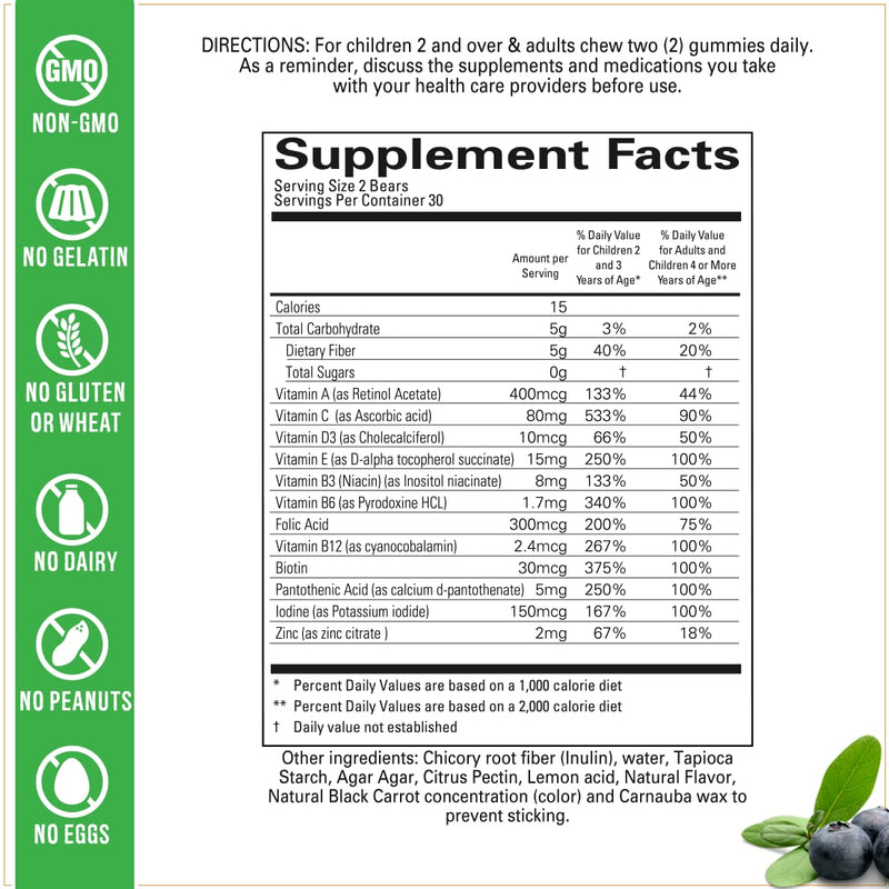 Wellvites Kids Multivitamin Gummies - Sugar Free, Vegan, Non-GMO, Vitamin A, D, B6, B12 and C - No Artificial Sweeteners, Gluten-Free, Gelatin-Free - 60 Count (30 Day Supply) Kids' Multi