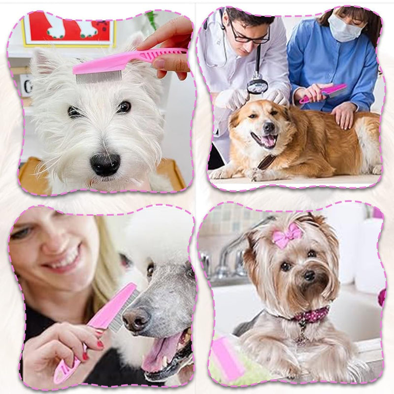 Pack of 3 lice comb, flea comb, lice comb, metal teeth lice comb, plastic double-sided nit comb, multifunctional for dogs, cats (pink) - BeesActive Australia