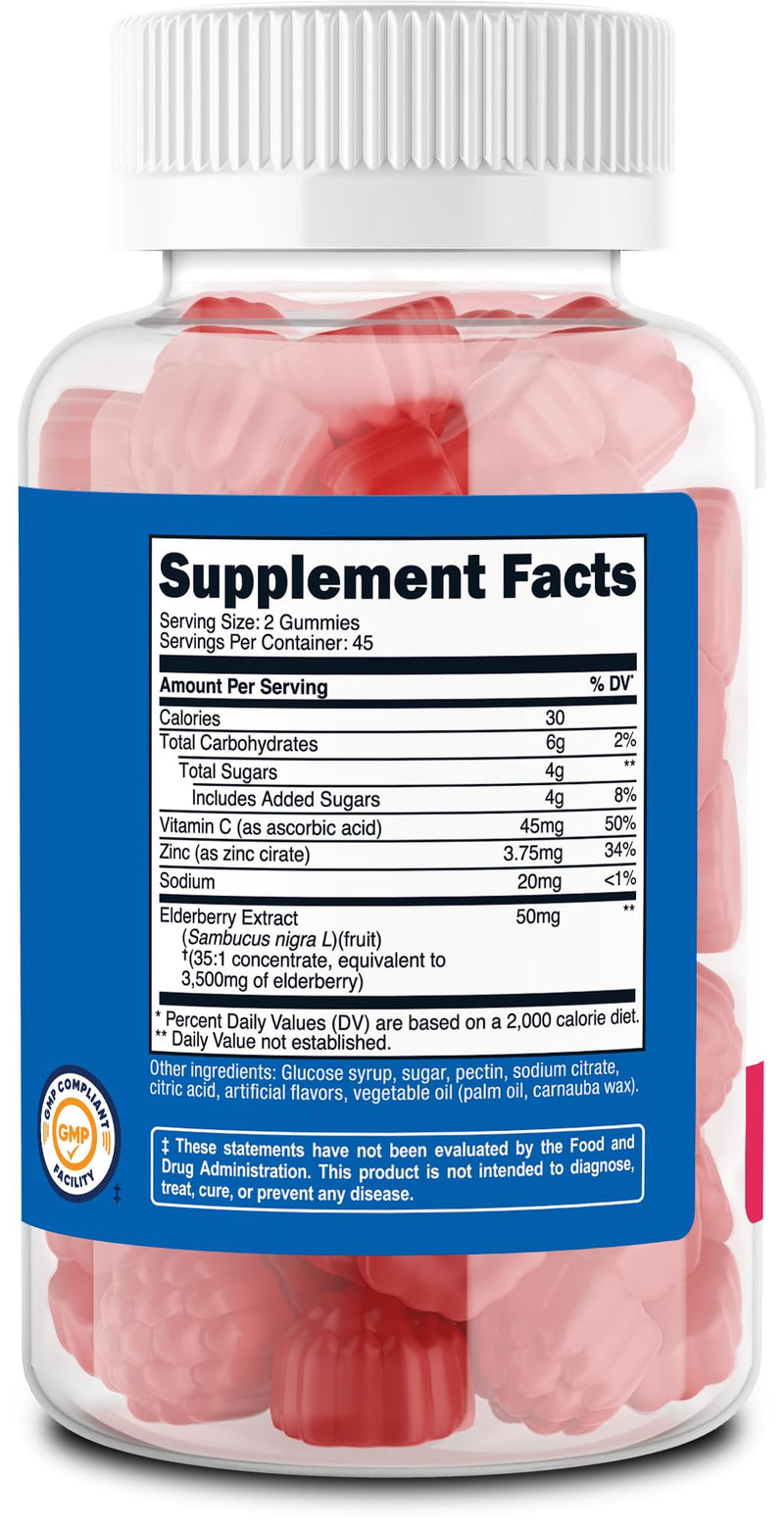 Nutricost Elderberry Extract Gummies 90 Gummies for 45 Servings Per Bottle | With Vitamin C & Zinc, Gluten-Free 90 Count (Pack of 1)