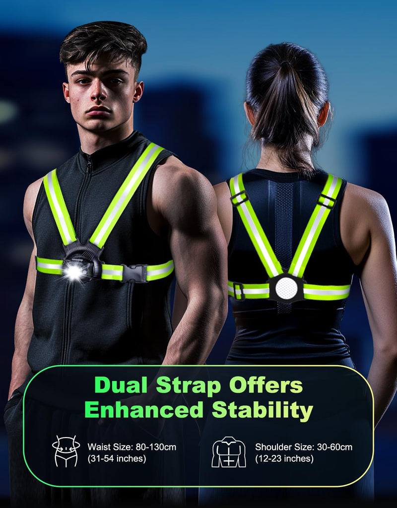 Running Lights for Runners, 500 Lumens Running Light with 45° Adjustable Tilt, 360° Reflective Vest & IPX4 Waterproof Rechargeable Light Up Gear for Night Walking/Cycling/Jogging/Hiking - BeesActive Australia