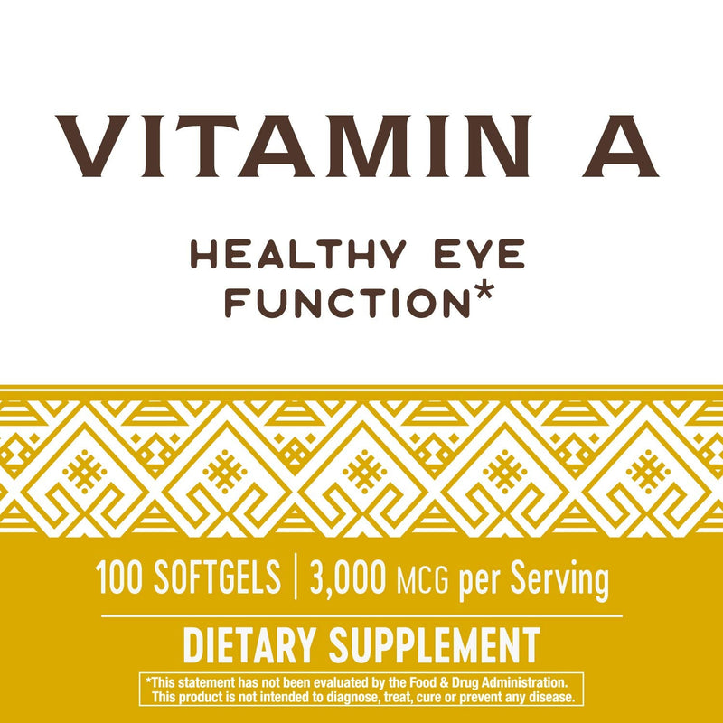 Nature's Way Vitamin A, 3,000 mcg per serving, 100 Softgels - BeesActive Australia