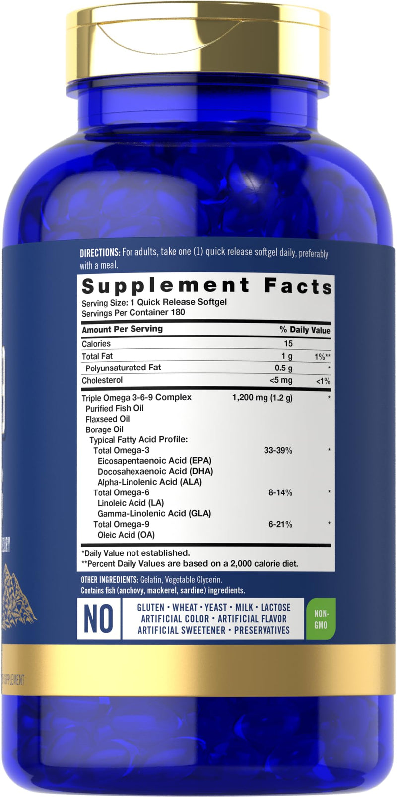 Carlyle Omega 3 6 9 Supplement | 1,200mg | 180 Softgel Capsules | Triple Omega Complex | Fish, Flaxseed & Borage Oils with EPA & DHA | Non-GMO & Gluten Free