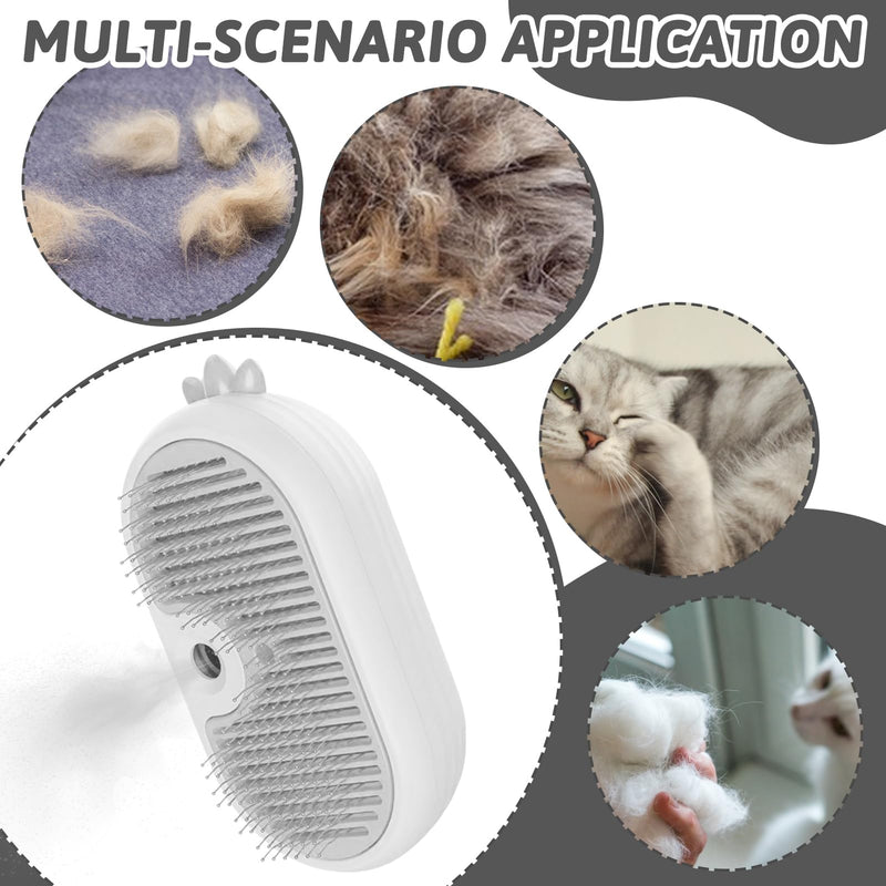 Cat brush with steam, 4-in-1 steam brush cat, steamer brush cat for long hair and short hair, cat brush with water tank Clean pet hair from the brush with one button (white) white - BeesActive Australia