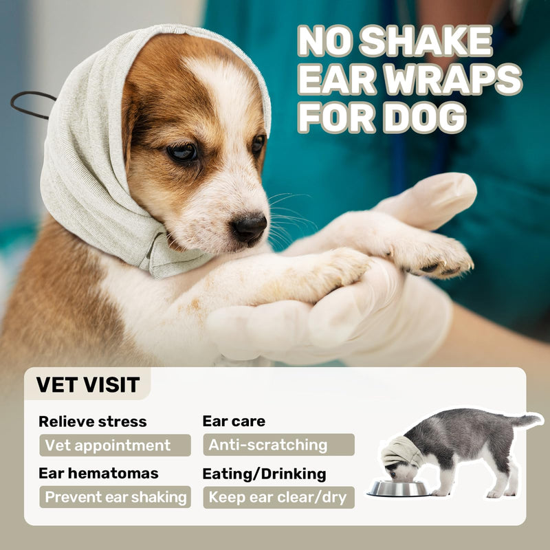 Dog Calming Hoodie, No Shake Ear Wraps for Dogs, Adjustable Dog Ear Muffs for Noise Protection, Ear Wrap Head Cover for Anxiety Relief & Hematoma (Pearl White, S(Head Circle:9.8"-14.9")) Pearl White S(Head Circle:9.8"-14.9")