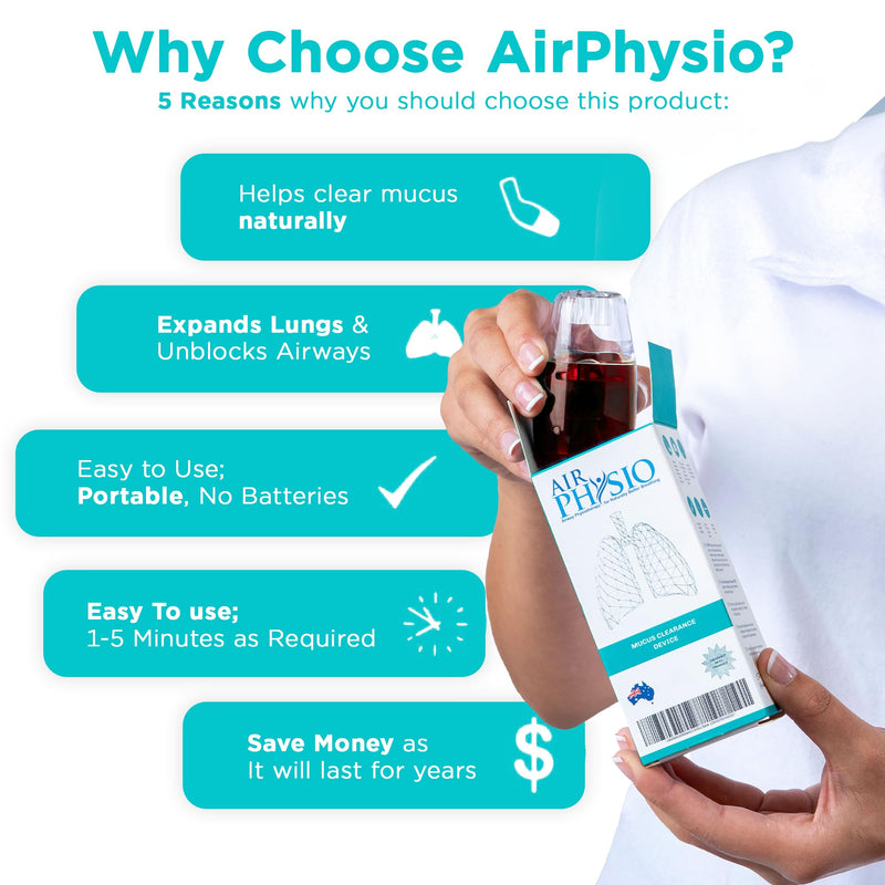 AirPhysio | Drug-Free Portable Breathing Trainer Device for Lungs | Breathe Better, Improve Lung Health & Mucus Clearance | Made in Australia
