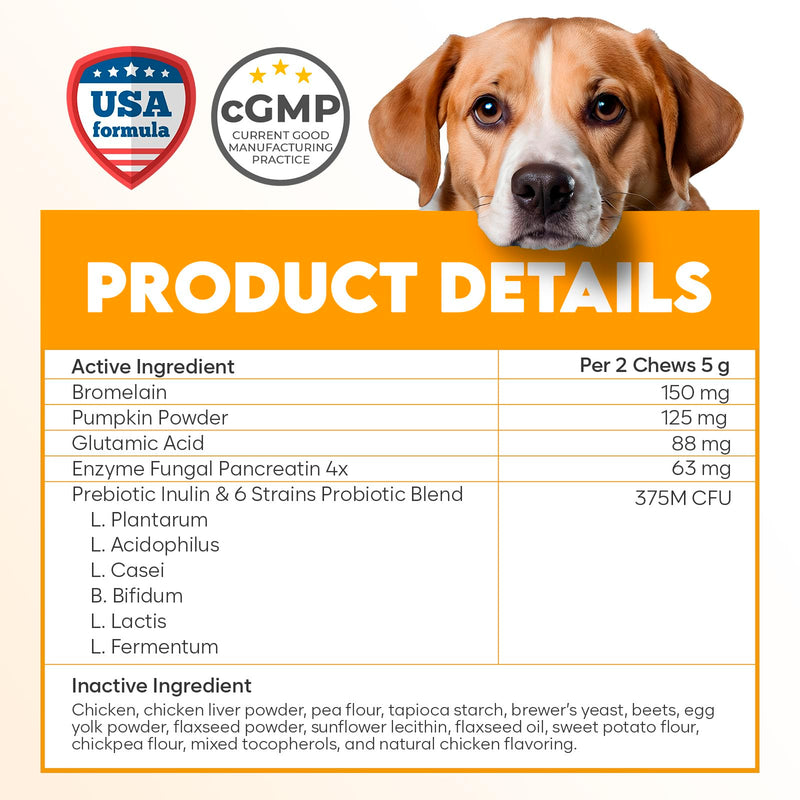 No Poo Chews for Dogs - Coprophagia Eating Deterrent for Dogs - Stop Eating Poop - Packed with Probiotics, Digestive Enzymes & Pumpkin Powder - for All Ages and Breeds