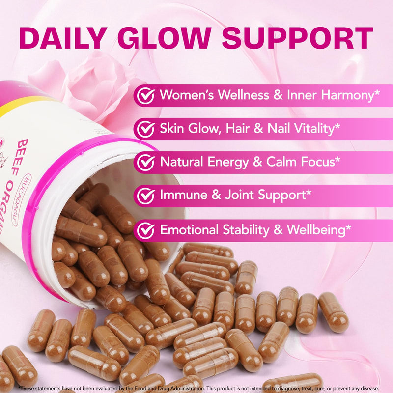 Beef Organ Supplement for Women, Liver Heart Kidney Blend, 120 Capsules | 100% Grass Fed, Lab Tested