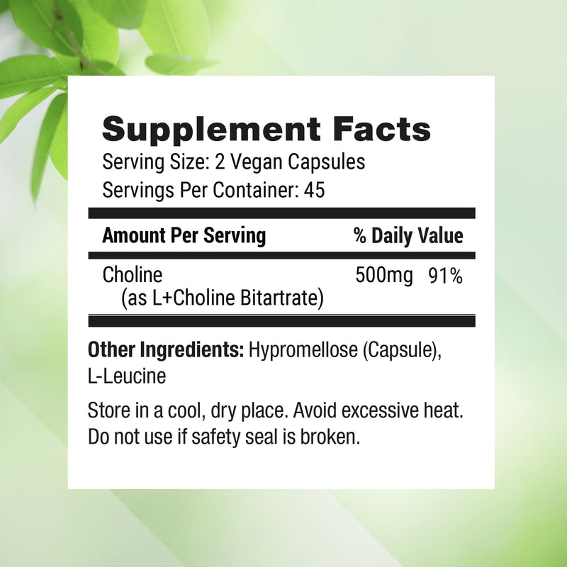 Nested Naturals Choline Bitartrate 500mg - High Potency Choline Supplements - Supports Cognitive Performance & Liver Function - 100% Vegan & Non-GMO Choline - 90 Vegan Capsules 90 Count (Pack of 1) - BeesActive Australia