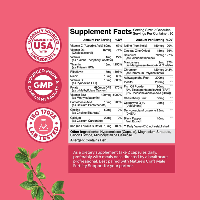 Female Fertility Supplement with Prenatal Multivitamins - Fertility Support with Prenatal Choline Inositol Folate Chasteberry and CoQ10 Fertility Blend for Women to Promote Conception - 60 Count 60 Count (Pack of 1) - BeesActive Australia
