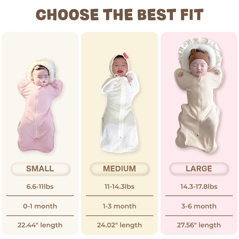 Swaddle Sleep Suit for Newborns, Arms-Up Position, Snug Fit Supports Natural Sleep Reflex, 0–6 Months Large (14.3-17.8lb) Cotton Pink - BeesActive Australia