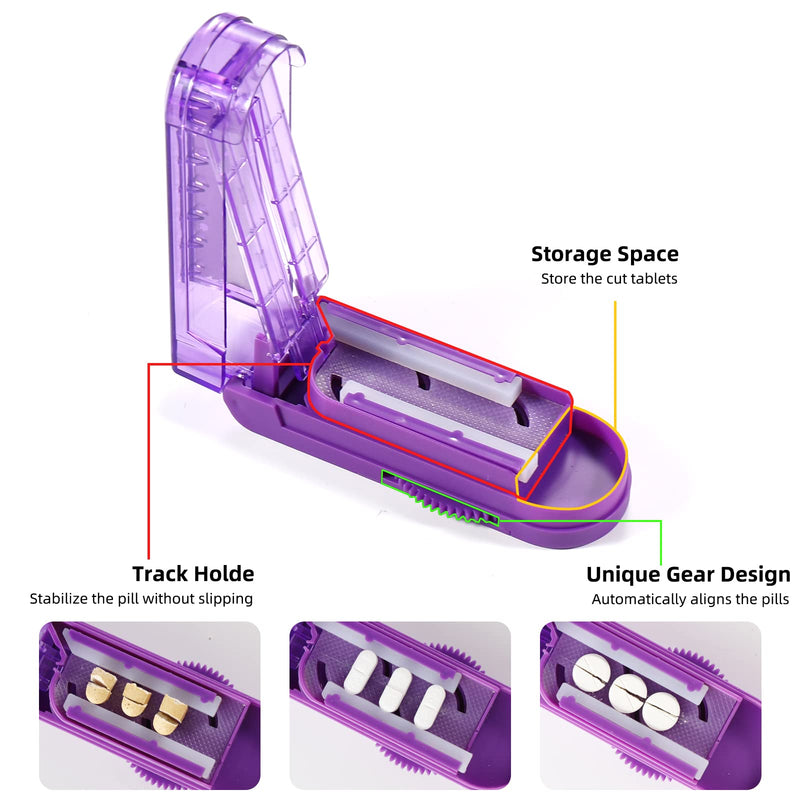 Multiple Pill Splitter,Stainless Steel Cutting Blade Guard(Purple) Purple