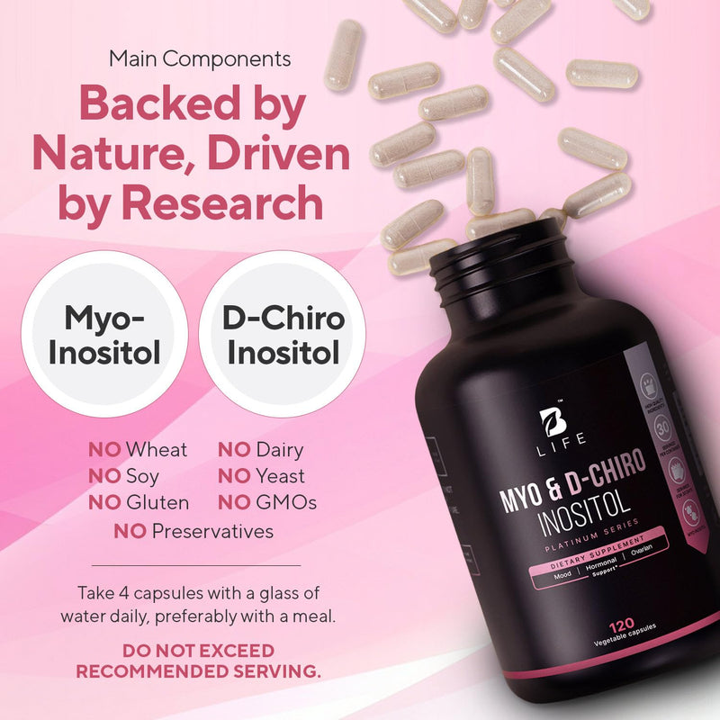 Myo-Inositol & D-Chiro Inositol 40:1 for Women | Inositol Supplement for Women | Hormone Balance, Fertility & Cycle | Vitamin B8, Insulin & Flo Ovarian Support | 120 Caps 120 Count (Pack of 1) - BeesActive Australia