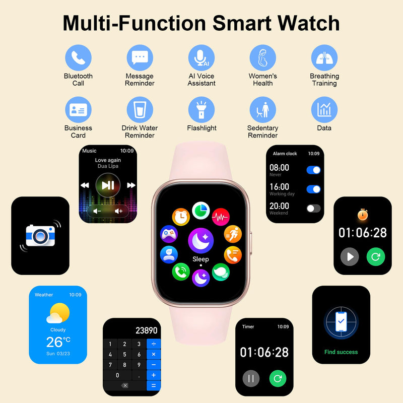 Smart Watch for Women with Bluetooth Call/Answer,1.75" Fitness Watch with Pedometer Heart Rate Sleep Monitor Step Counter Calorie 120+Sport Modes Smartwatch for Android iOS Pink(1.75'') - BeesActive Australia