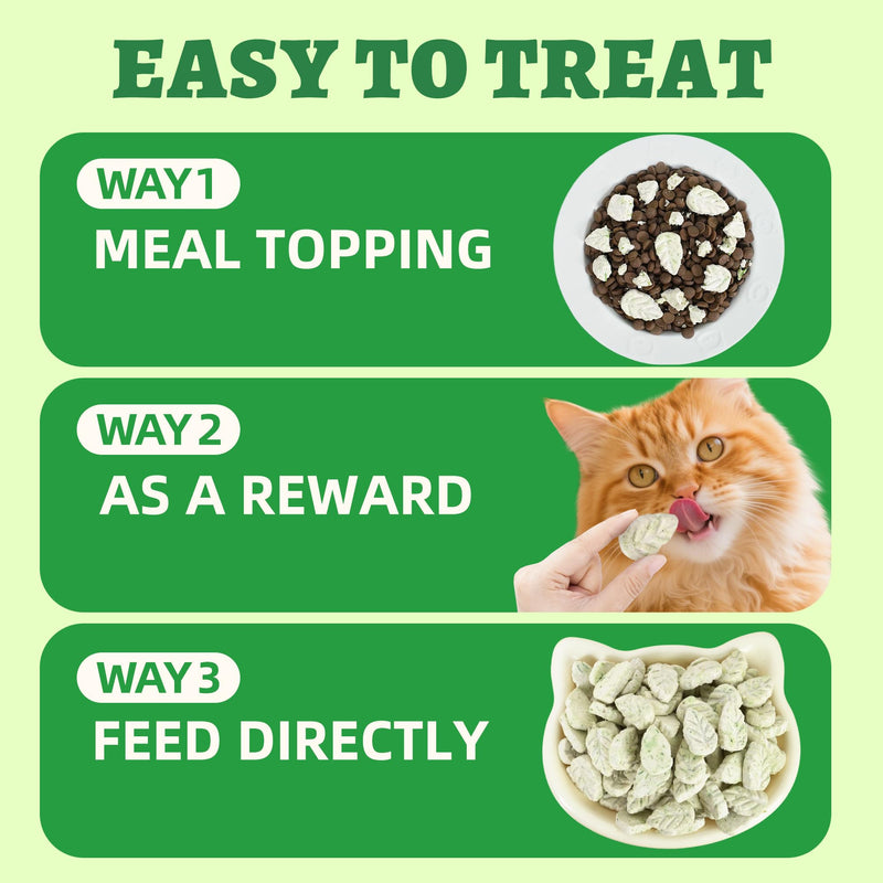 Wellix 3.9oz Leaf Crisps Freezed-Dried Cat Grass Treats - Healthy Cat Treats for Hairball Control & Teeth Cleaning Stick - Kittens Dental Chews and Training Snacks
