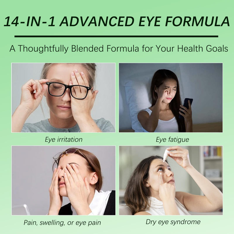 14-in-1 Advanced Eye Vitamin Supplement with Lutein, Zeaxanthin, Bilberry Extract & Zinc for Adults - Supports Vision, Macula & Blue Light Protection - 60 Capsules (01) 1