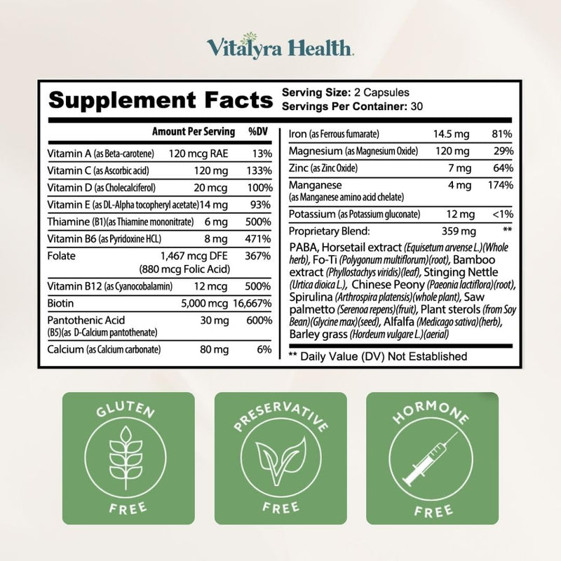Hair Complex – Biotin & Vitamin B Hair Vitamins for Women & Men – Supports Healthy Hair, Skin & Nails – Hormone-Free, Gluten-Free – Hair Supplement for Women & Men