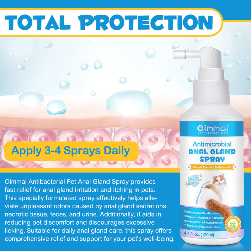 Anal Gland Spray for Cats, Pain Relieving & Anti-Itch Formula, Enriched with Aloe Vera, Comfort and Preventing Irritation, Anal Gland Support Spray for Cats, Pain Relieving Safe for All Cats