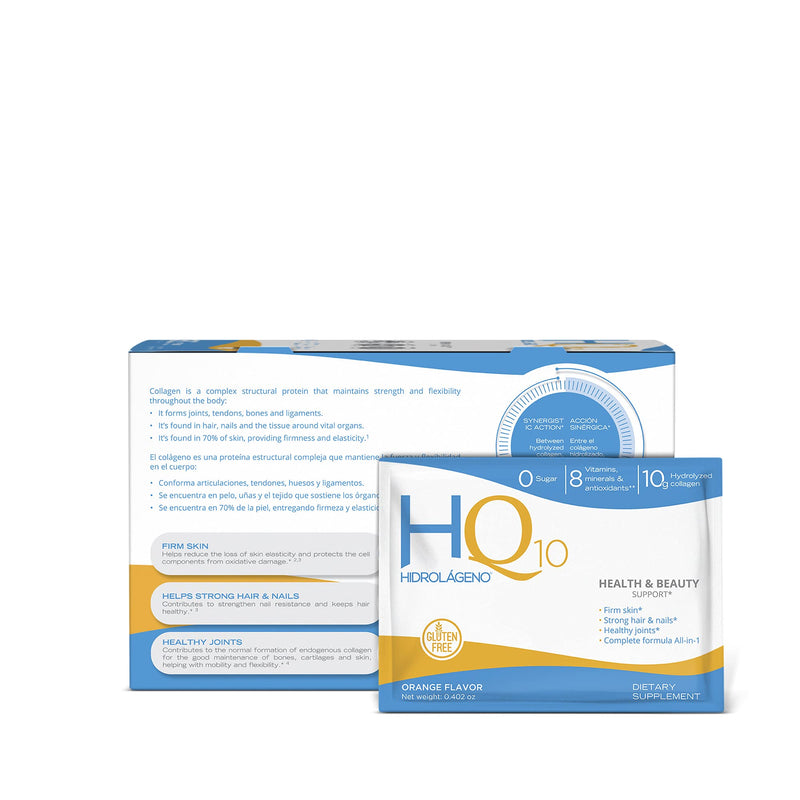 Hidrolageno Q10, Hydrolyzed Collagen, Vitamins, ZINC, Antioxidants, 30 sachets per Pack, 4.2 Ounce (Pack of 1)