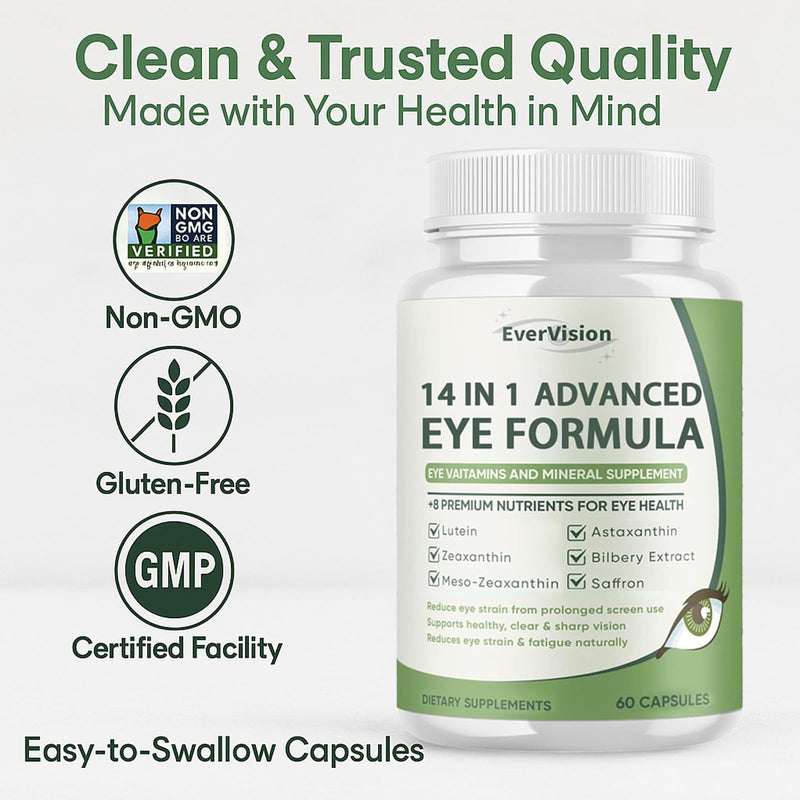 14 in 1 Advanced Eye Formula – Eye Vitamin and Mineral Supplement with Lutein, Zeaxanthin, Zinc & Bilberry Extract – Vision & Focus Support (1)