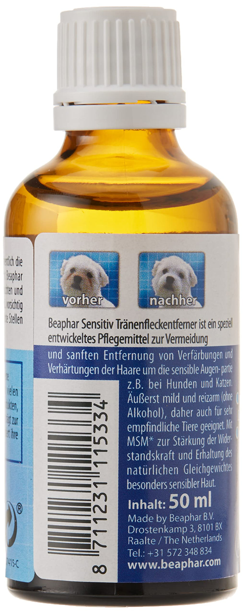 beaphar - Sensitive tear stain remover for dogs and cats - Gently removes stubborn tear stains - With MSM (MethylSulfonylMethane) - Particularly mild and low-irritation - Without alcohol - 50 ml stain remover - BeesActive Australia