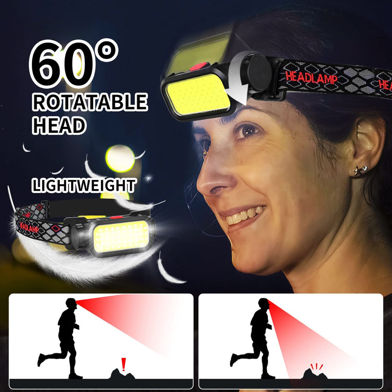 2pcs Rechargeable LED Headlamp, 8900 Lumens Super Bright Headlight with Motion Sensor, 9 Modes Zoomable Head Lamp, 180°Adjustable, IPX7 Waterproof Head Lamp for Camping, Running, Climbing, Hiking 2