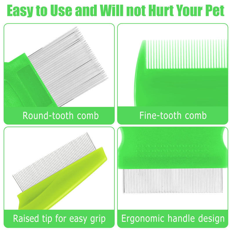 Molain metal lice comb, pack of 4 cat dog flea comb, flea comb for removing fleas, plastic double-sided nit comb, pet comb, stainless steel lice comb, metal teeth lice comb for removing (green) green - BeesActive Australia