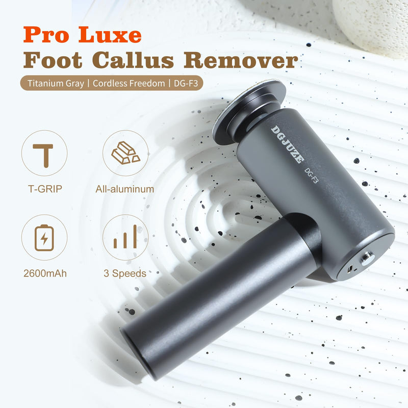 Premium Electric Foot Callus Remover, Ergonomic T-Grip 2600mAh Rechargeable 3-Speeds All Metal Foot File for Dead Skin Cracked Heels Pedicure kit at Home with 60pcs Sandpaper Pads Grey