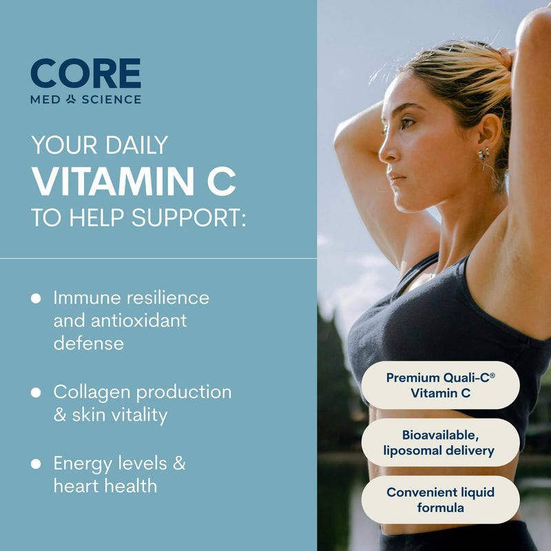 Core Med Science Liposomal Vitamin C Liquid 1000mg - 5 Fl Oz, 30 Servings | Physician Developed, High Absorption to Support Immunity, Collagen & Skin Health – Quali-C Ascorbic Acid, Made in USA Tropical Formula