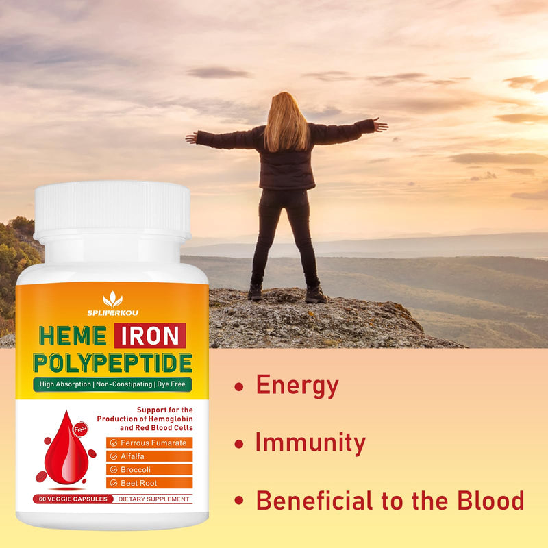 Heme Iron Supplement Vegan Easy to Absorb Vegan 180 Caps | Complete Iron Supplement for Women and Men, Iron Supplement with Folate, Vitamin C and Vitamin A Gut Friendly