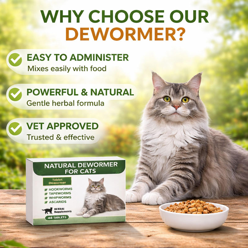 Dewormer for Cats – Cat Dewormer Broad-Spectrum for Tapeworms, Hookworms, Whipworms, Supports Digestive Health, 48 pcs