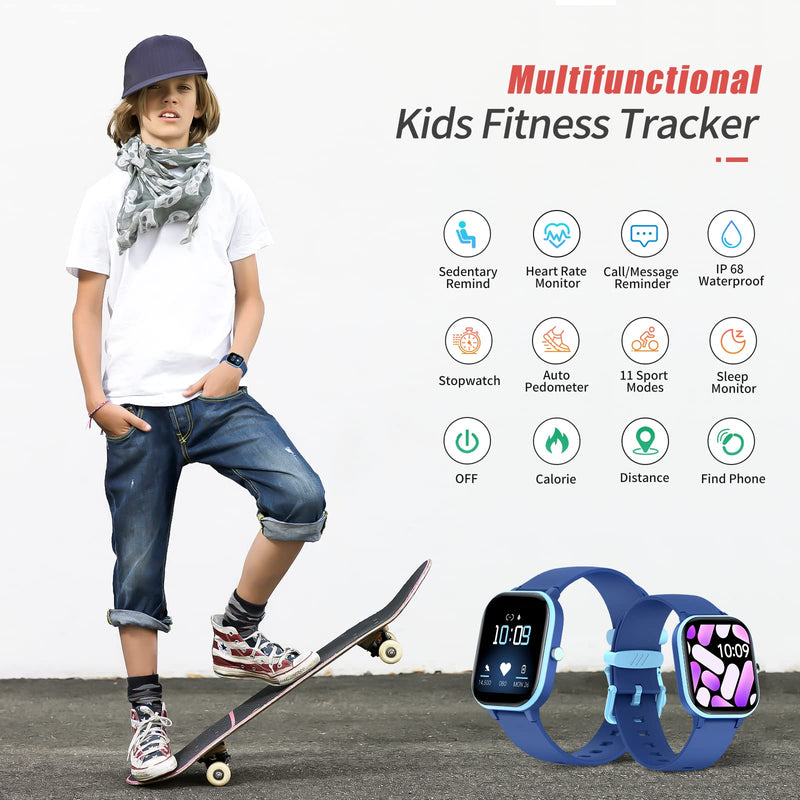 Kids Fitness Tracker Watch, IP68 Waterproof Smart Watch with 19 Sport Modes, Pedometer, Heart Rate Monitor, 19 Sports Modes, Great Gift for Kids Blue - BeesActive Australia