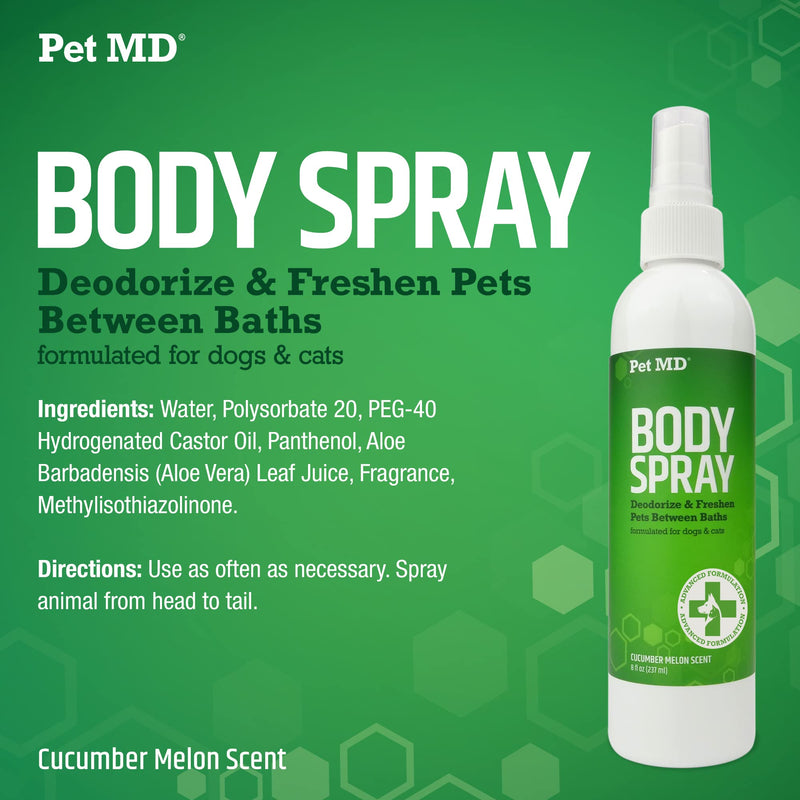 Pet MD Body Spray for Dogs & Cats - Deodorizing Dog Perfume Reduces Static & Eliminates Odor - Long-Lasting Pet Cologne Spray for Dogs - Cucumber Melon Scent - 8 oz - BeesActive Australia
