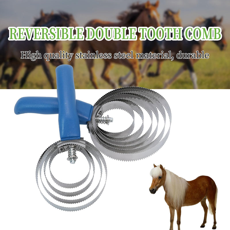 2Pack 4 Rings + 6 Rings Reversible Stainless Steel Curry Comb for Dog Spring Curry Horse Comb Brush for Horse with Soft Touch Grip Blue - BeesActive Australia