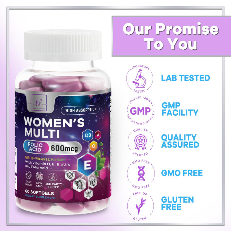 Multivitamin For Women - Complete Daily Woman's Multivitamins with Biotin, Calcium, Folic Acid, Iron, Zinc, Vitamin A, C, D, E & B Vitamins, Women's Hair Skin and Nails Supplements - 60 Softgels 60 Count (Pack of 1)