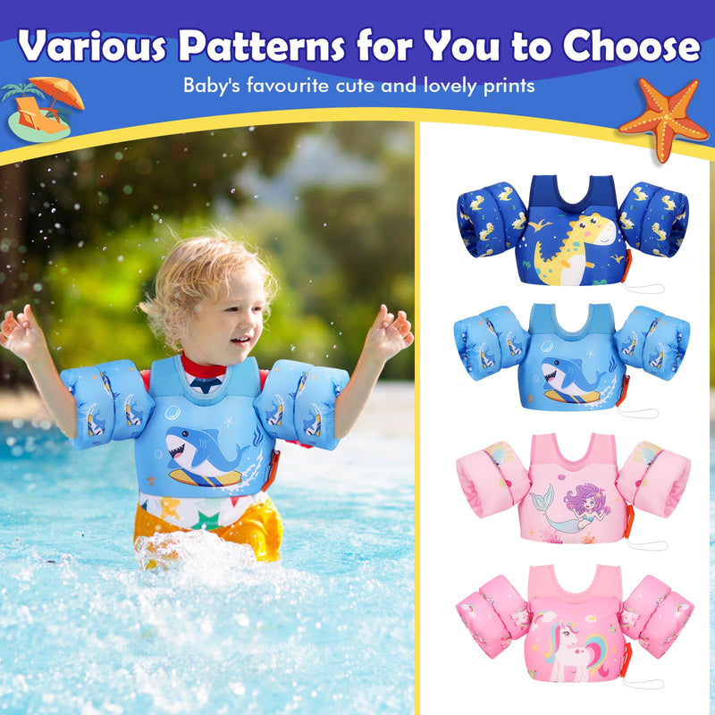 MoKo Toddler Swim Vest for Kids 13-30/20-50/22-66lbs, Swim Arm Floaties Cartoon Swimming Water Wings Pool Float Vests Sleeves Shoulder Straps Arm Band for Children Learn to Swim Surfing Shark for kids 13-30 lbs - BeesActive Australia