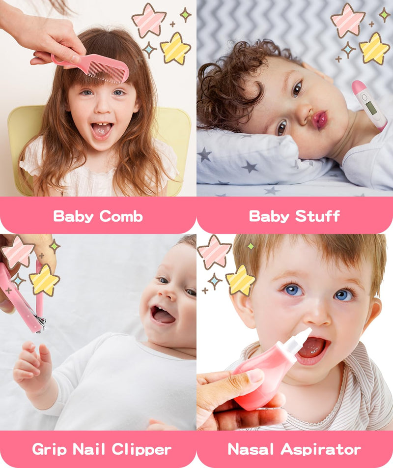 Baby Grooming and Healthcare Kit, Portable Baby Safety Care Set with Hair Brush Comb Nail Clipper Nasal Aspirator for Nursery Newborn Infant Girl Boy (31 in 1, Pink) Pink-31 in 1 - BeesActive Australia