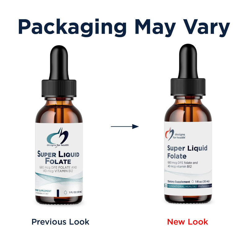 Designs for Health B12 + Folate Drops - Super Liquid Folate with Vitamin B12 as Methylcobalamin - 400mcg Folate + 40mcg Methyl B12 per Drop, Non-GMO + Vegetarian (660 Servings / 1 Fl Oz) Standard Packaging