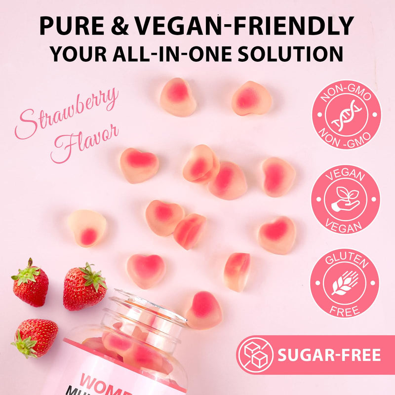Sugar-Free Women's Multivitamin Gummies – with Inositol, Iron, Biotin for Energy, Hair, Skin & Nails – Vegan, Non-GMO, Gluten-Free, Keto Friendly – 60 Gummies (30 Day Supply)