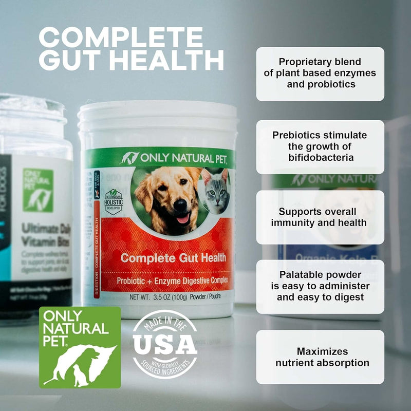 Only Natural Pet Complete Gut Health Complex - Probiotics & Digestive Enzyme Supplement for Dogs & Cats - Promotes Healthy Digestion, Immune System, Nutrient Absorption -3.5oz Powder (Pack of 2) 3.5 oz (Pack of 2) - PawsPlanet Australia