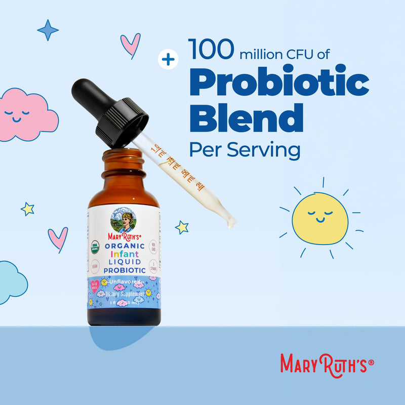 MARYRUTH'S Organic Infant Liquid Probiotic for Ages 6-12 Months, Vegan, 1oz | 100 Million CFU, 5 Probiotic Strains, Proprietary Probiotic Blend, USDA Organic, Vegan