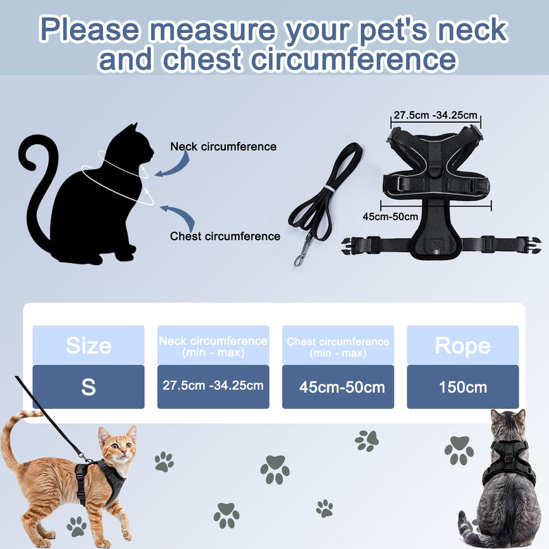 Cat harness with leash, cat harness with leash escape-proof, cat leash with harness, adjustable cat harness escape-proof, adjustable cat harness, for outdoor training walking, S - BeesActive Australia