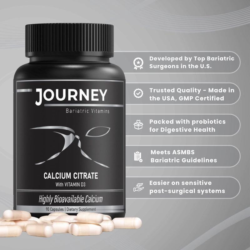 Journey Bariatric Calcium Capsules with Vitamin D3 | Bone Strength Support Pre- & Post-Surgery Health